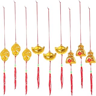 Happyyami 18pcs Chinese New Year Decorations Chinese Knot Pendant Red Hanging Ornaments Lucky Tassels Knot Golden Ingots Decor for Spring Festival Home Office Car Trees Decoration