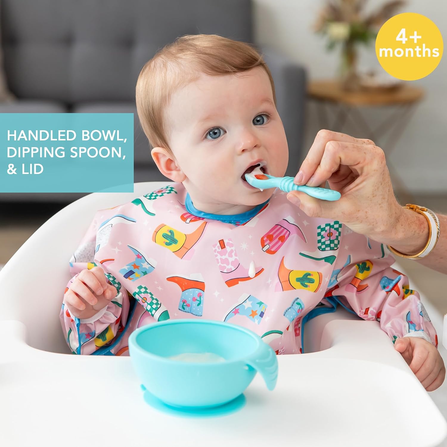 Bumkins Silicone Baby Feeding Set with Suction, Includes Spoon and Lid, Essential for Baby Led Weaning, Blue image 2