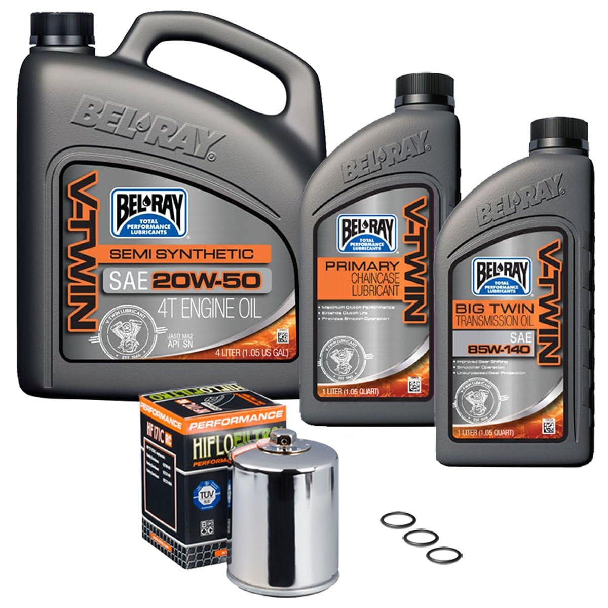 Bel-Ray Semi-Synthetic Engine/Transmission/Primary Oil Change For Harley Davidson Motorcycles, 1984-2017 Harley Twin Cam & Evolution, Chrome Oil