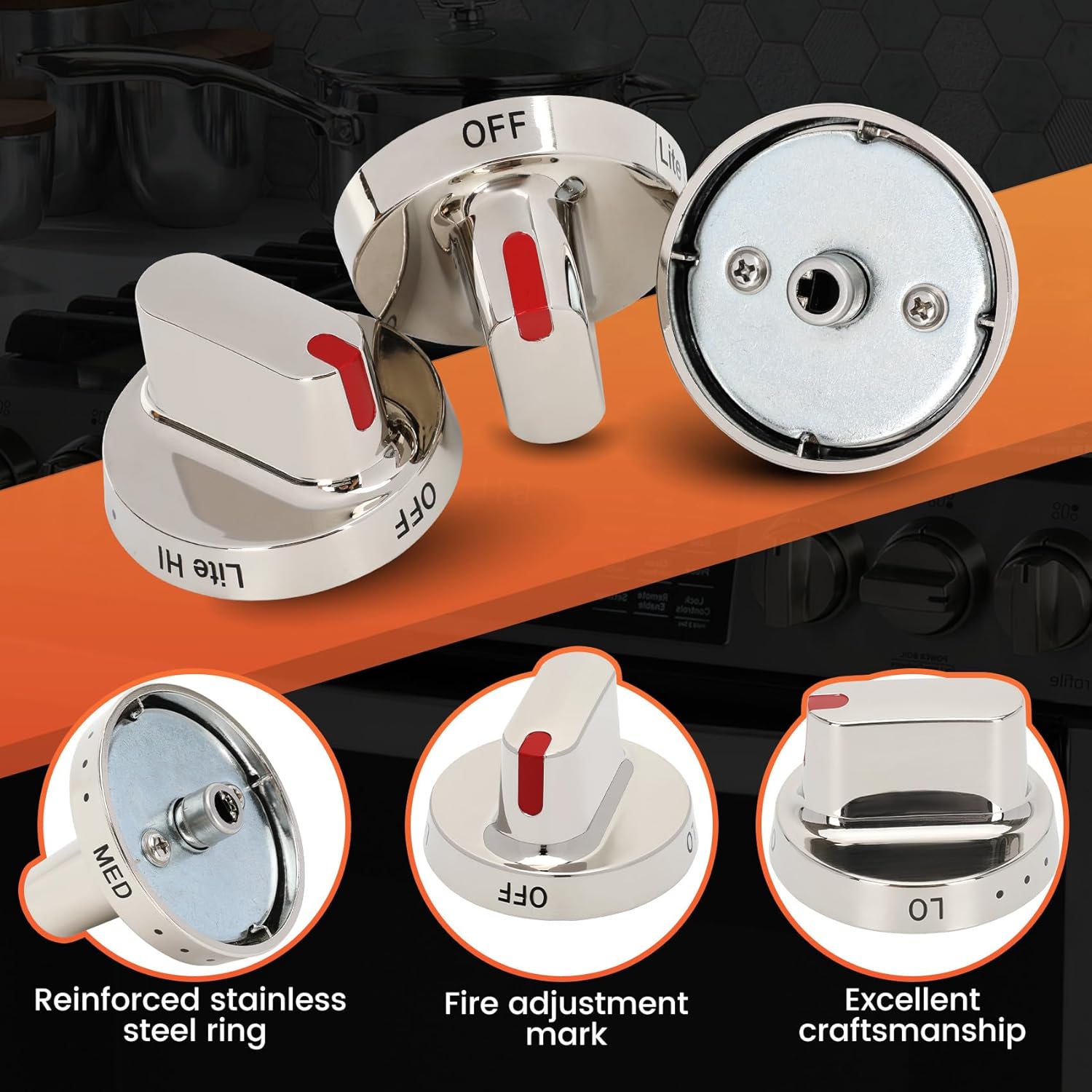 Upgraded 5pcs DG64-00472A / DG64-00347A Stove knobs Compatible with Samsung Gas Range Knobs DG64-00473A,DG64-00347B Stove knob, Replaces FX710bgs, NX58F5500SS, FX510BGS, FX510BGS, NX58F5300SS