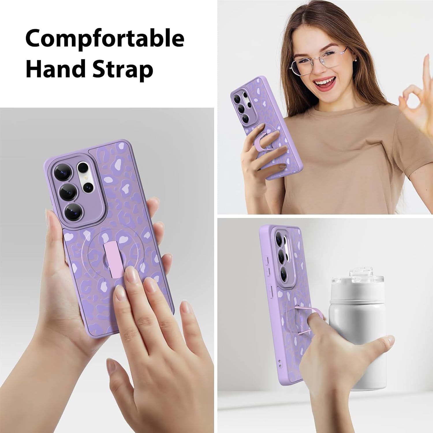 KANGHAR Galaxy S26 Ultra Case Purple Leopard Print Pattern Compatible with Magsafe Cute Cheetah Wristband Stand Phone Magnetic Cover for Women Girls Men Compatible with Samsung S26 Ultra