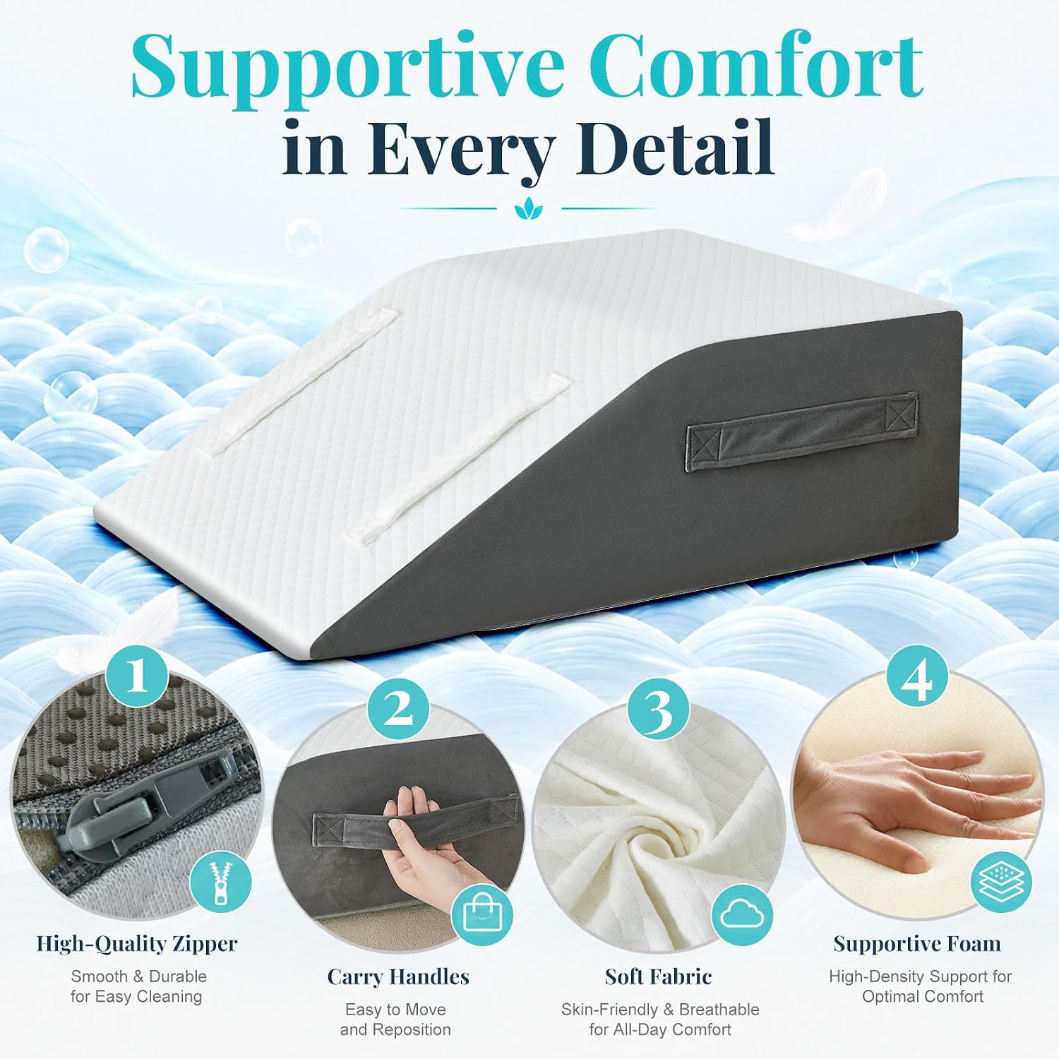 Yojoker Leg Elevation Pillow Blood Circulation, Memory Foam Wedge Pillow for Legs Swelling, Leg Elevation Pillows for After Surgery, Knee Wedge Pillow for Sleeping Back Hip Ankles Relief Dark Grey