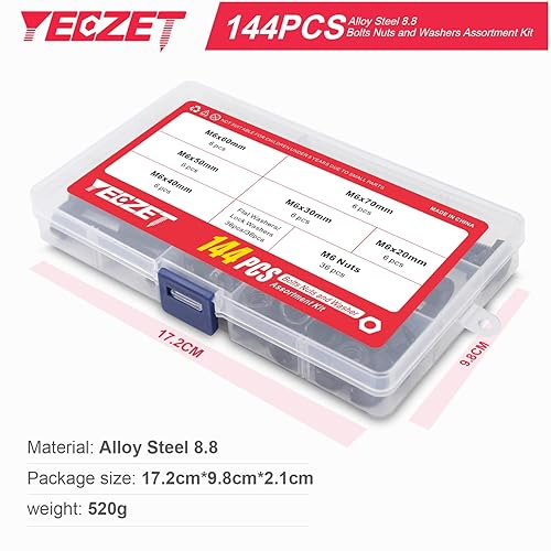 Vista 25 de YEEZET Juego de 12 tornillos de cabeza hexagonal M10, tornillos y tuercas planos y arandelas de bloqueo, kit surtido de acero aleado grado 8.8