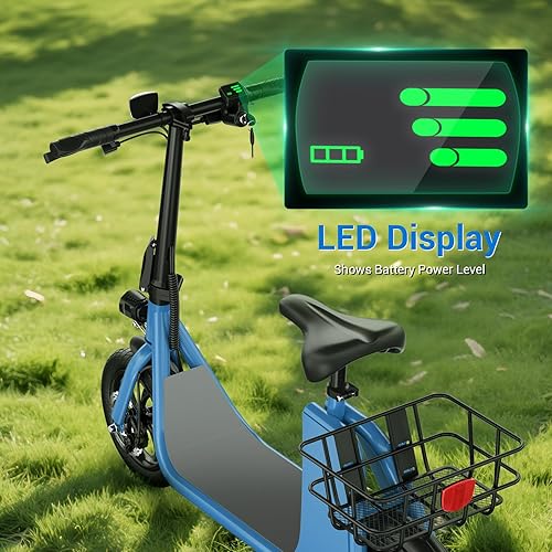 Miniatura 8 de SEHOMY 2 Seater Electric Scooter for Adults 330lbs, Folding Escooters with Seat, 850W Peak Motor, 2520 Miles Range, 2215.5 MPH, Storage Basket,
