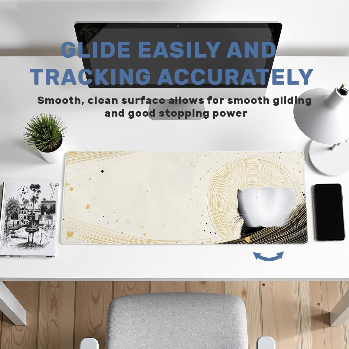 Black Cat Desk Mat Gaming Mouse Pad Gold Brush Splash Abstract Ink Mousepads Computer Keyboard Pad Mouse Mat Laptop Mat 31.5 x 11.8 Mouse Pads for Desk Home Office Gaming image 5