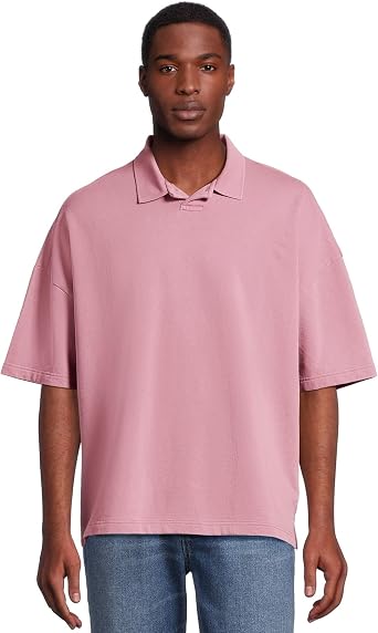 No Boundaries Mens Oversize French Terry Polo Shirt Mauve - XL