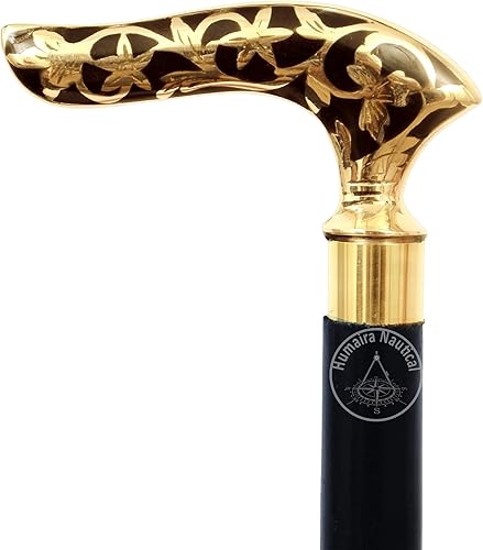 Miniatura 4 de Humaira Nautical Bastón victoriano de latón con mango de latón con bastón de madera negro (3 dobleces de madera), 36 pulgadas