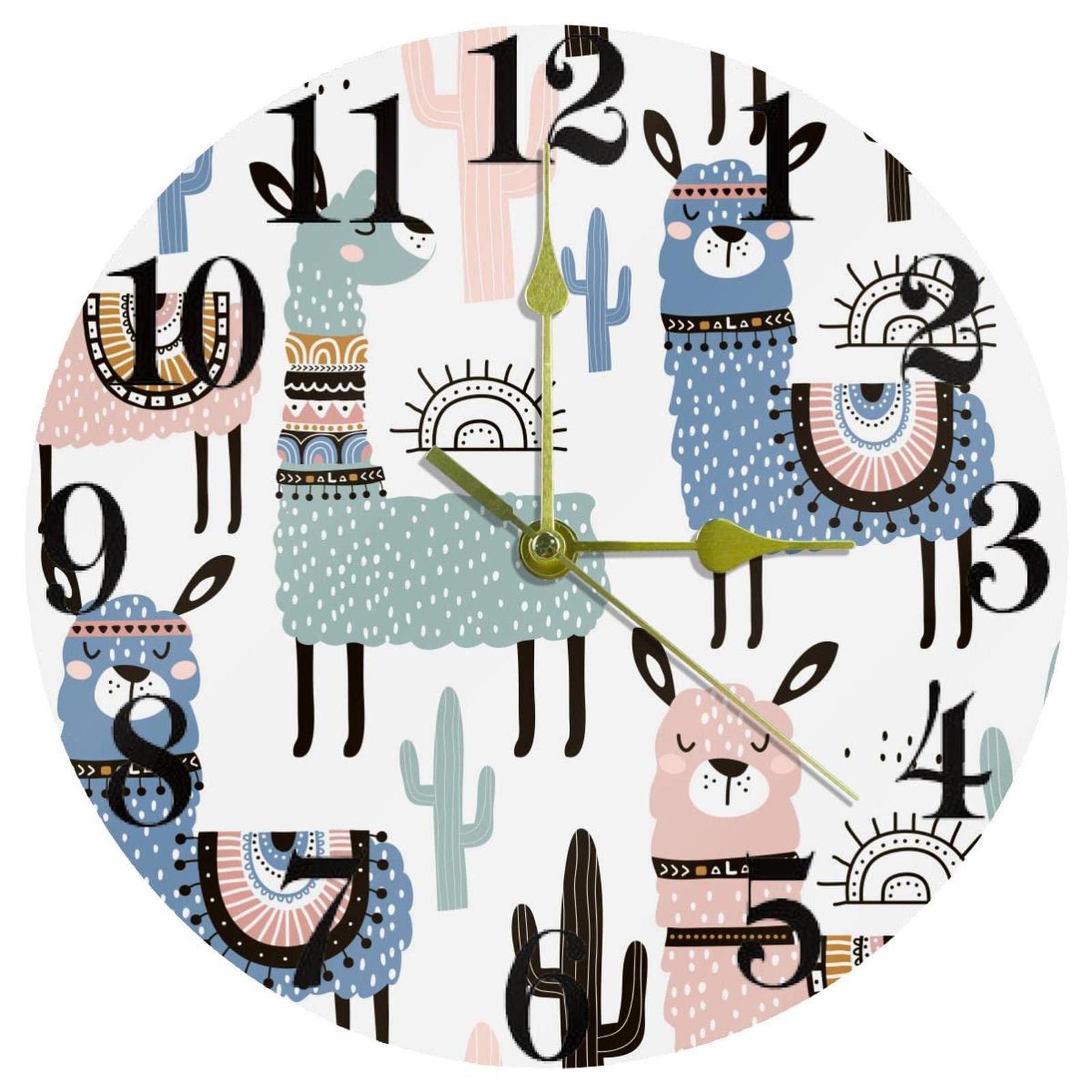 Horloge murale pour la maison et l'école motif alpaga déco chambre enfant