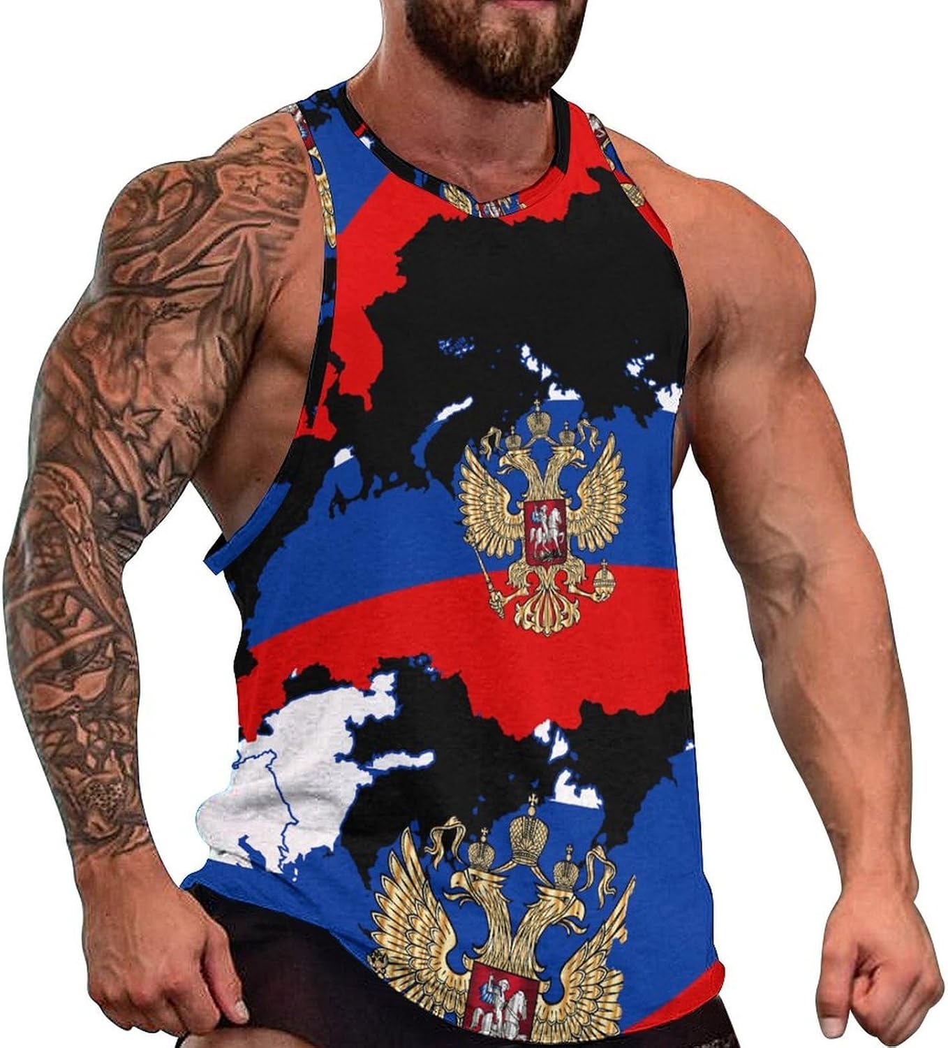 Russian Ea-gles Map of Russia Mens Tank Tops Sleeveless Muscle Shirts Beach Casual Gym Shirt Vest Tee Tops