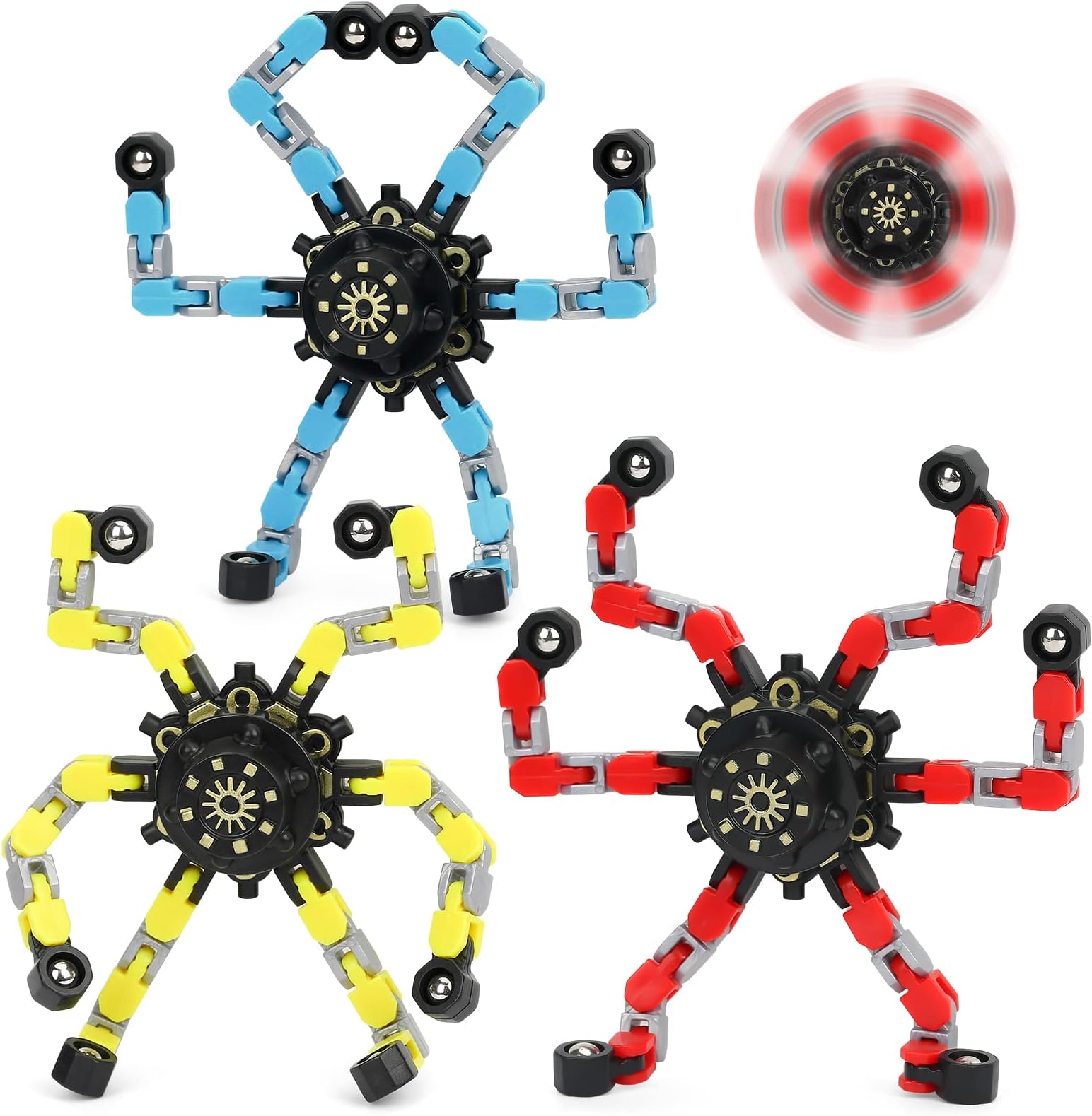 3 Pack Fingertip Spin Top Toy, Funny Sensory Fidget Spinners Toys DIY Deformable Stress Relief Toy, Transformable Hand Finger Spinner Fingertip Gyro Desk Fidgeting Toys For Kids Adults (3 Pack)
