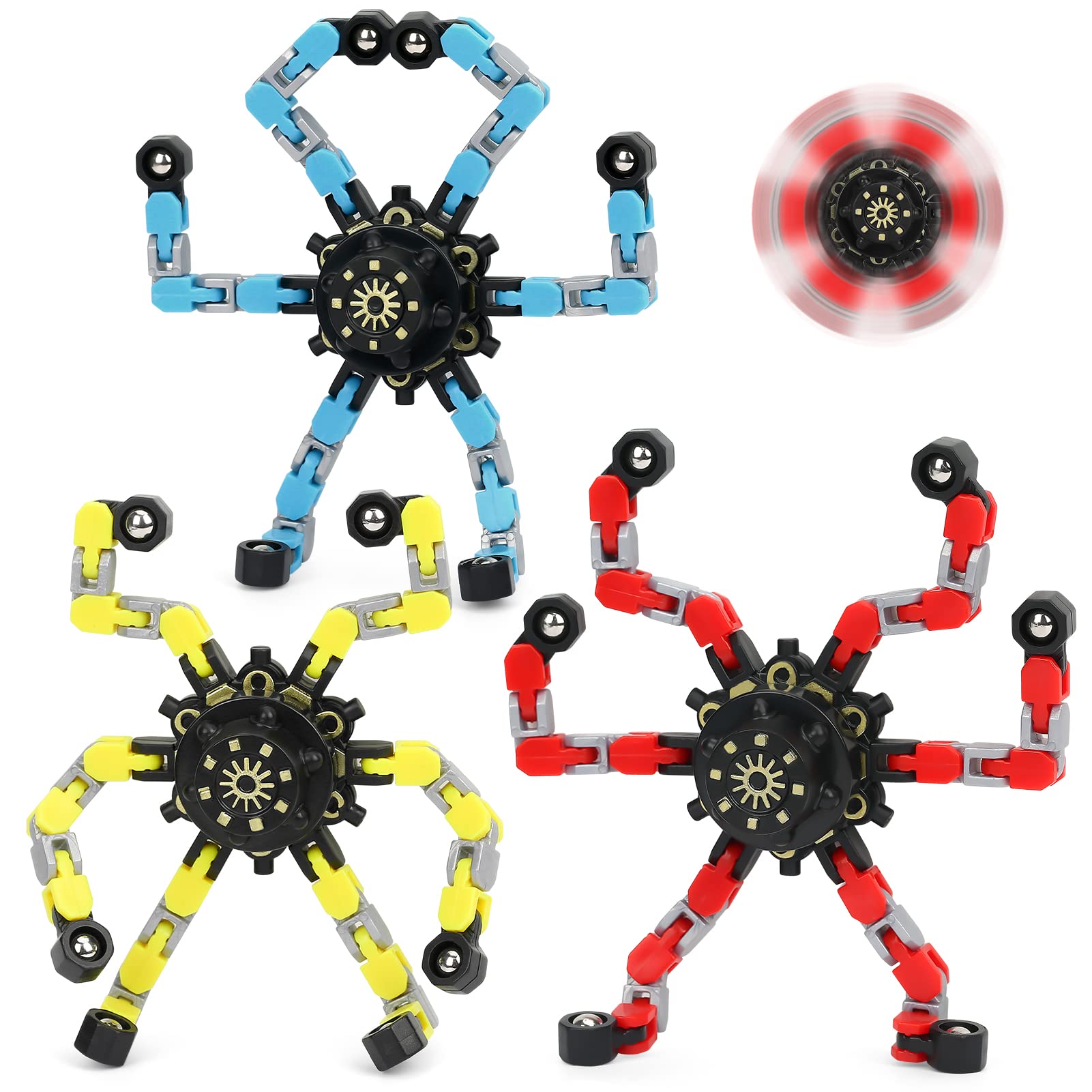 3 Pack Fingertip Spin Top Toy, Funny Sensory Fidget Spinners Toys DIY Deformable Stress Relief Toy, Transformable Hand Finger Spinner Fingertip Gyro Desk Fidgeting Toys For Kids Adults (3 Pack)