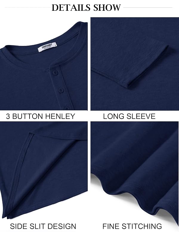 COOFANDY Men’s Henley T-Shirt Long Sleeve Fashion Button Neck Basic Tee Pullover Shirts Navy Blue by COOFANDY - Used condition - Image 6
