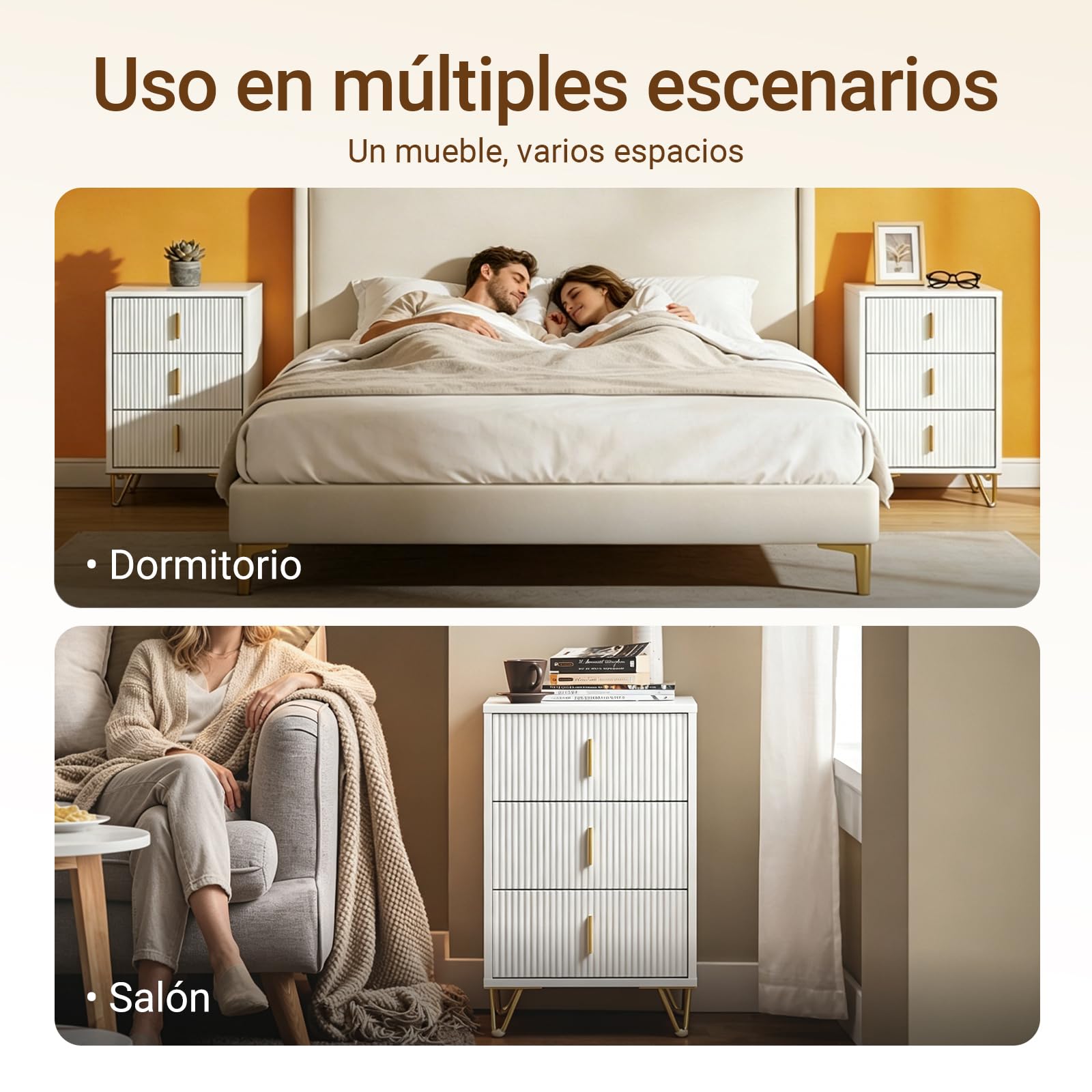 SoBuy Juego de 2 Mesita de Noche con 3 cajones, 63 cm Altura ergonómica & 33 kg Carga, Mesa de Noche para Dormitorio y salón, Ideal para Espacios pequeños, Blanco, 40 x 40 x 63 cm, FBT115-L-Wx2