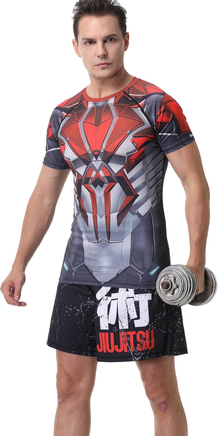 Red Plume Men's 3D Graphic Compression Fitness Shirt Sports Wicking T-Shirt Crew Neck Short Sleeve Athletic Tank Tops - Image 6