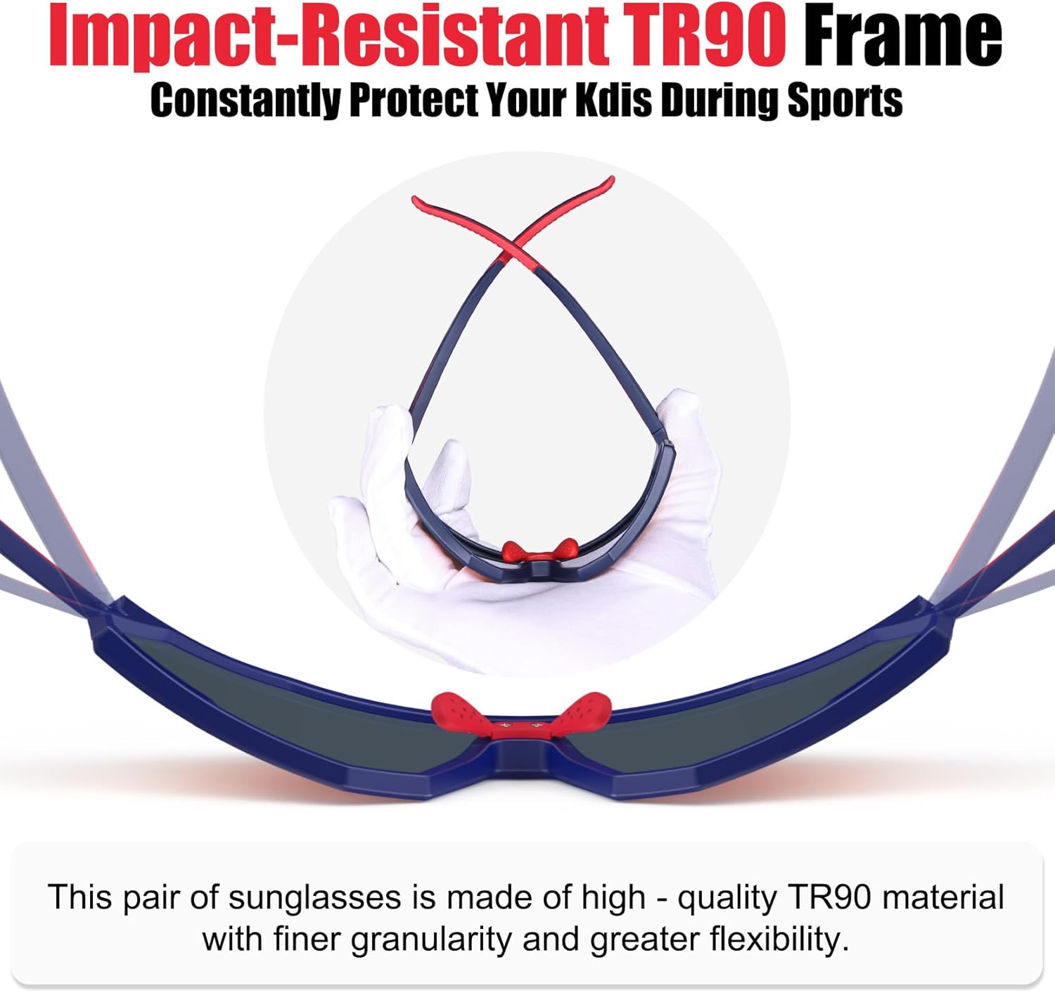 Polarized Kids Sunglasses, Youth Baseball Sunglasses Ultra-Light TR90 Frame UV400 Sports Cycling Glasses for Boys Girls