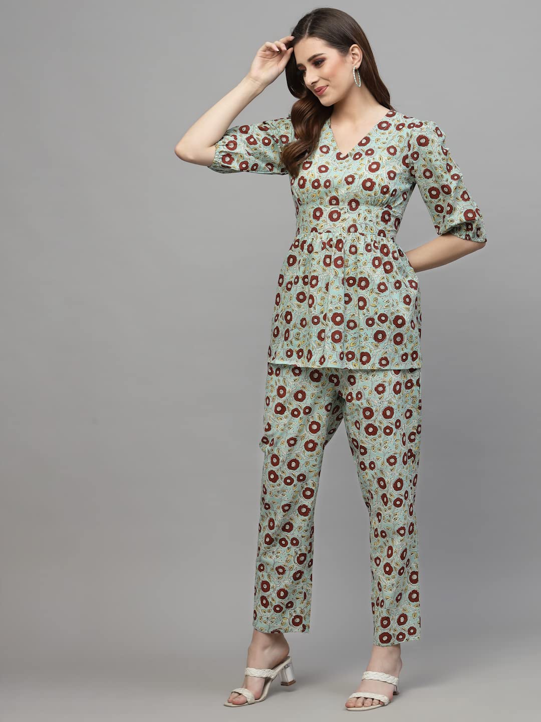 Stylum Women's Floral Printed Cotton Co-Ords Set (Belacord42_Blue, Xl)