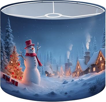 Christmas Lamp Shades Boho Red Snowman Decorations Hat Scarf Decorated Tree Lampshades Boho 1 Pack Light Shade for Table Lamps Floor Lamps Winter Drum Lamp Shades Easy Assembly