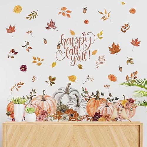 Calcomanía de pared con diseño de calabaza y nueces de arce, decoración extraíble de calabaza de otoño para el hogar, aula, niños, cumpleaños,