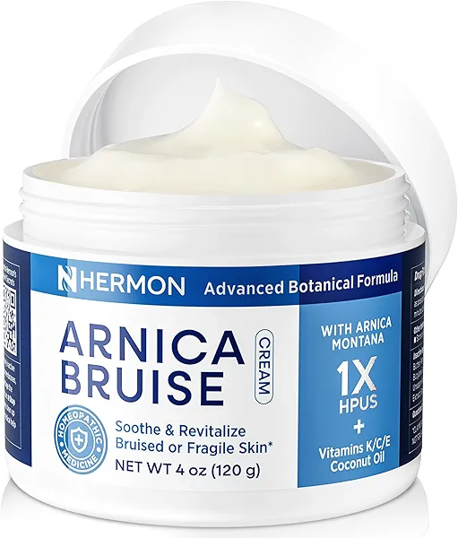 Hermon Arnica Bruise Cream Extra Strength: Fast-Acting for Bruising & Swelling on Thin Skin - High Strength Arnica Montana with Vitamins K, C & E–Hydrating Moisturizer for Face (4 oz(pack of 1))
