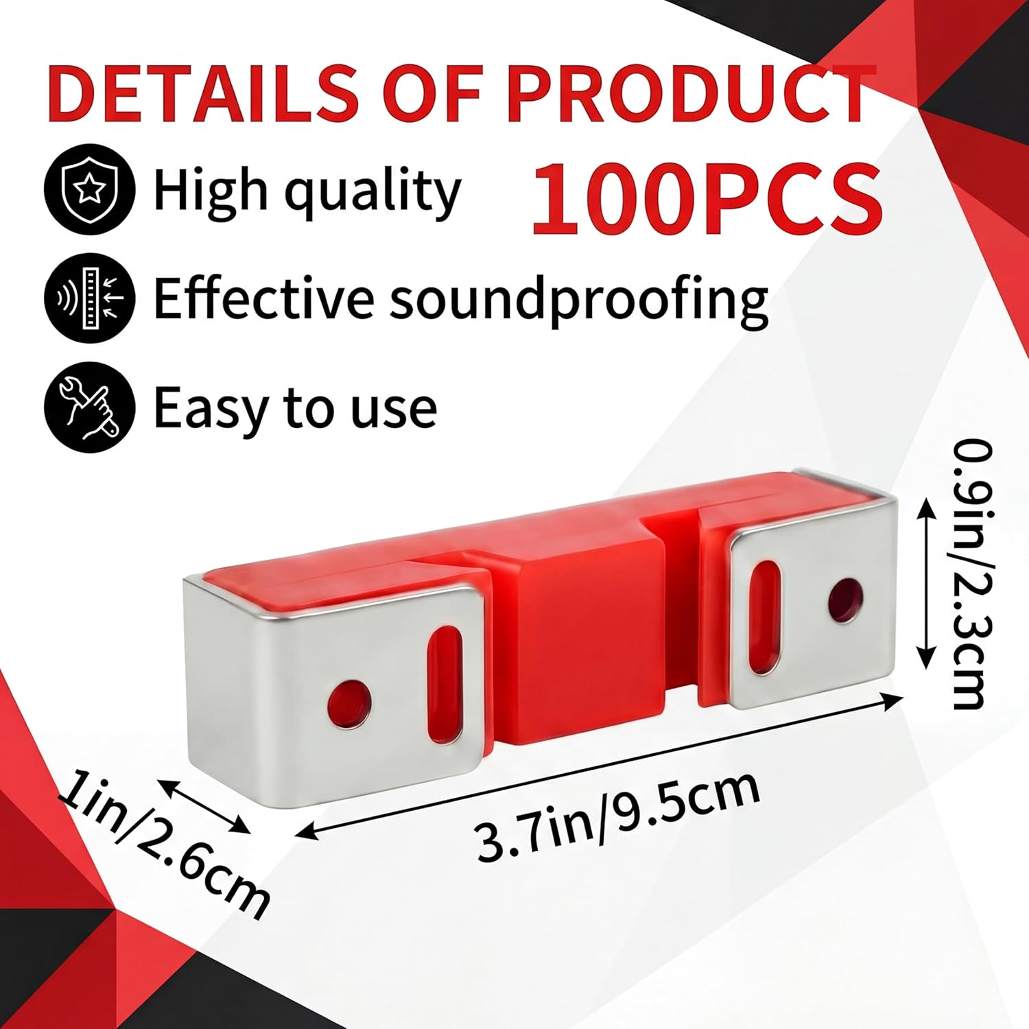 100 Pack Red Sound Isolation Clips - Full Rubber Sound Blocking Clips for Resilient Channel,Heavy-Duty Support Noise Reduction for Home Studio, Theater, Apartment Walls & Ceilings