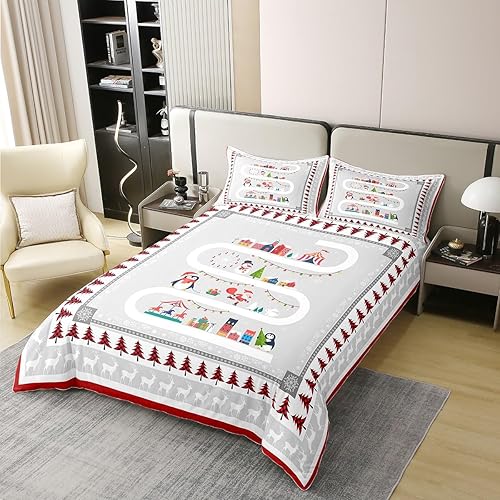 Miniatura 3 de Juego de ropa de cama de Navidad 100% algodón, tamaño matrimonial para niños y niñas, funda de edredón de pingüino de dibujos animados, 3 piezas,