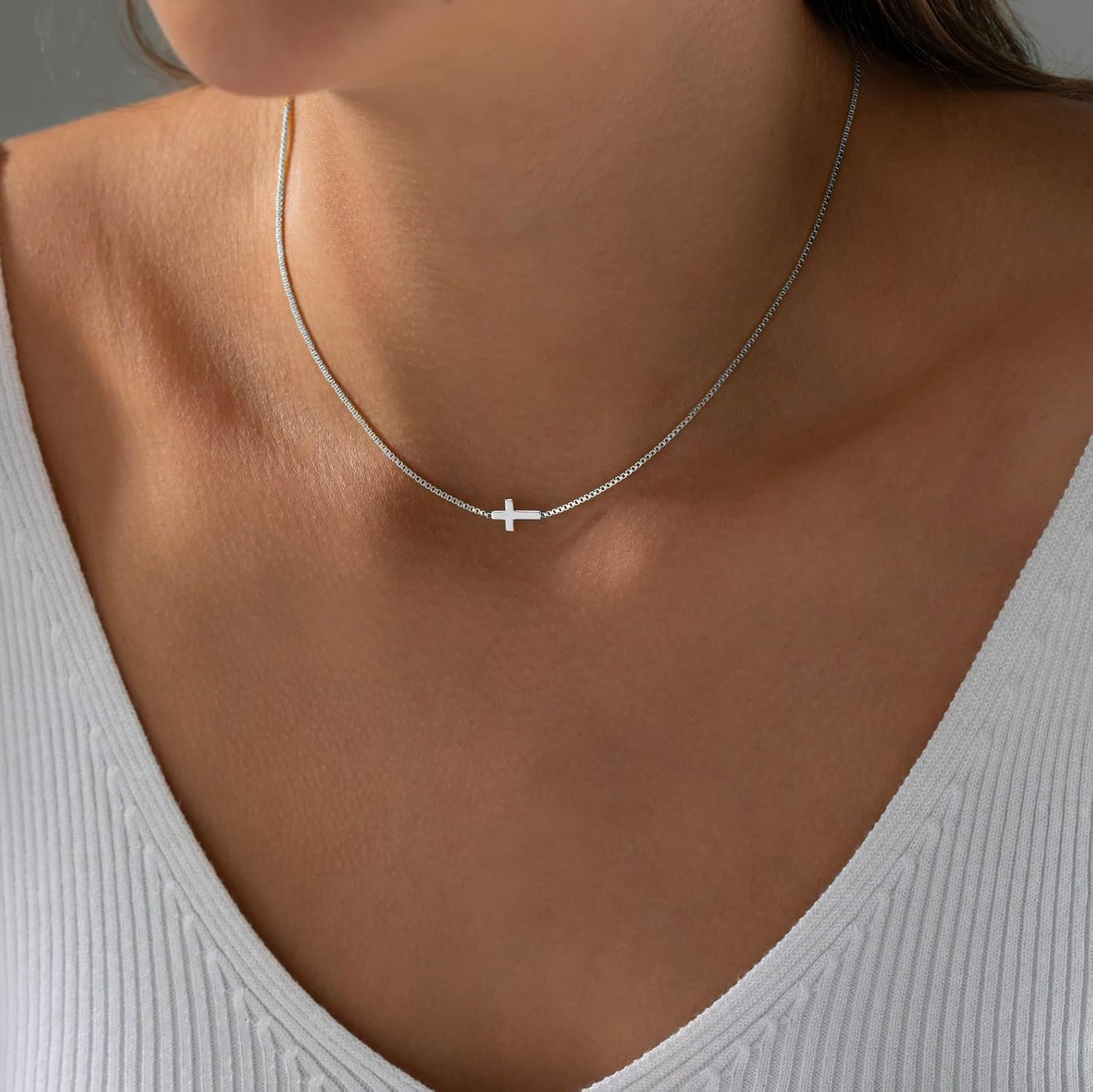 VIROMY Gold Cross Necklace for Women 14K Gold Plated Cute Sidways Cross Pendant Choker Necklaces Simple Trendy Everyday Jewelry for Women image 3