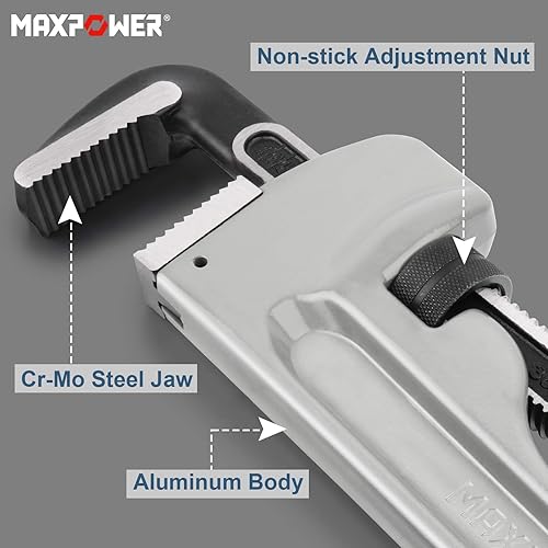 Miniatura 71 de MAXPOWER Llave de tubo de 14 pulgadas, llave de plomería de aluminio 40% más ligera, llaves de tubo recto resistente, capacidad máxima de 2 pulgadas