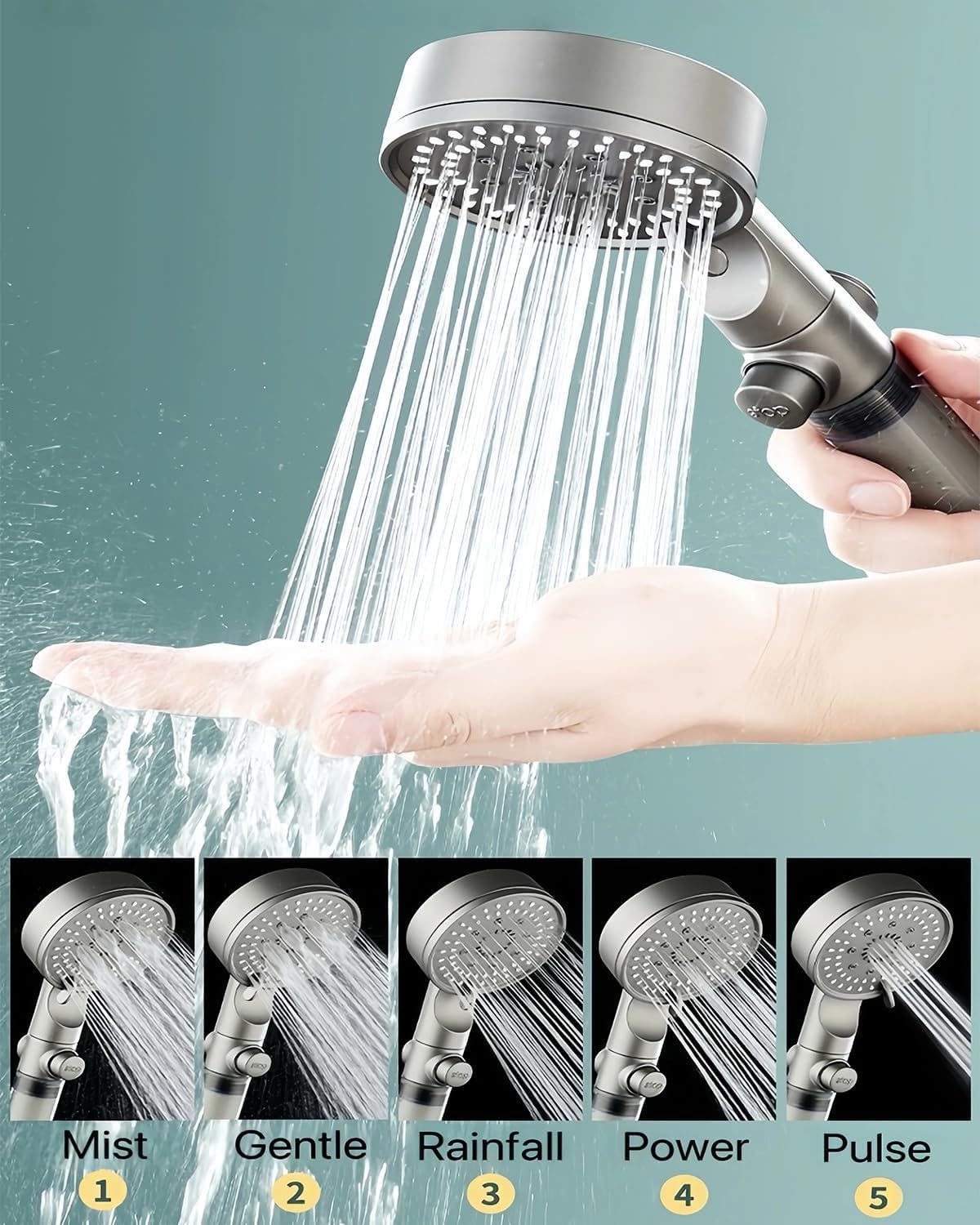 Alcachofa de ducha de alta presión con filtro de mano filtrado de 5 modos, lavado a presión integrado para agua dura, paquete de 2