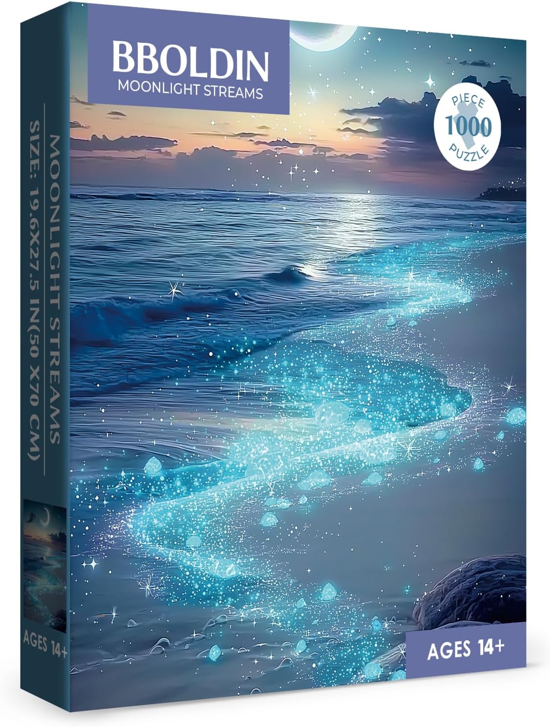 Beach Moon Ocean Puzzle 1000 Pieces for Adults, Fantasy Starry Night Seaside Jigsaw Puzzle Nature, Magic Scenery Rock Art Puzzle
