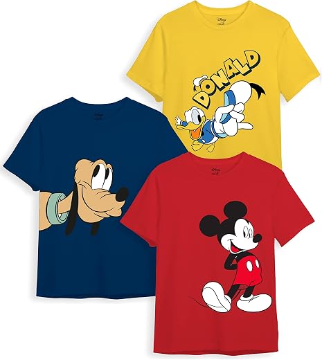 minicult Disney Mickey Mouse Regular Fit Character Printed Tshirt for Boys and Girls(White 1) (Pack of 3)