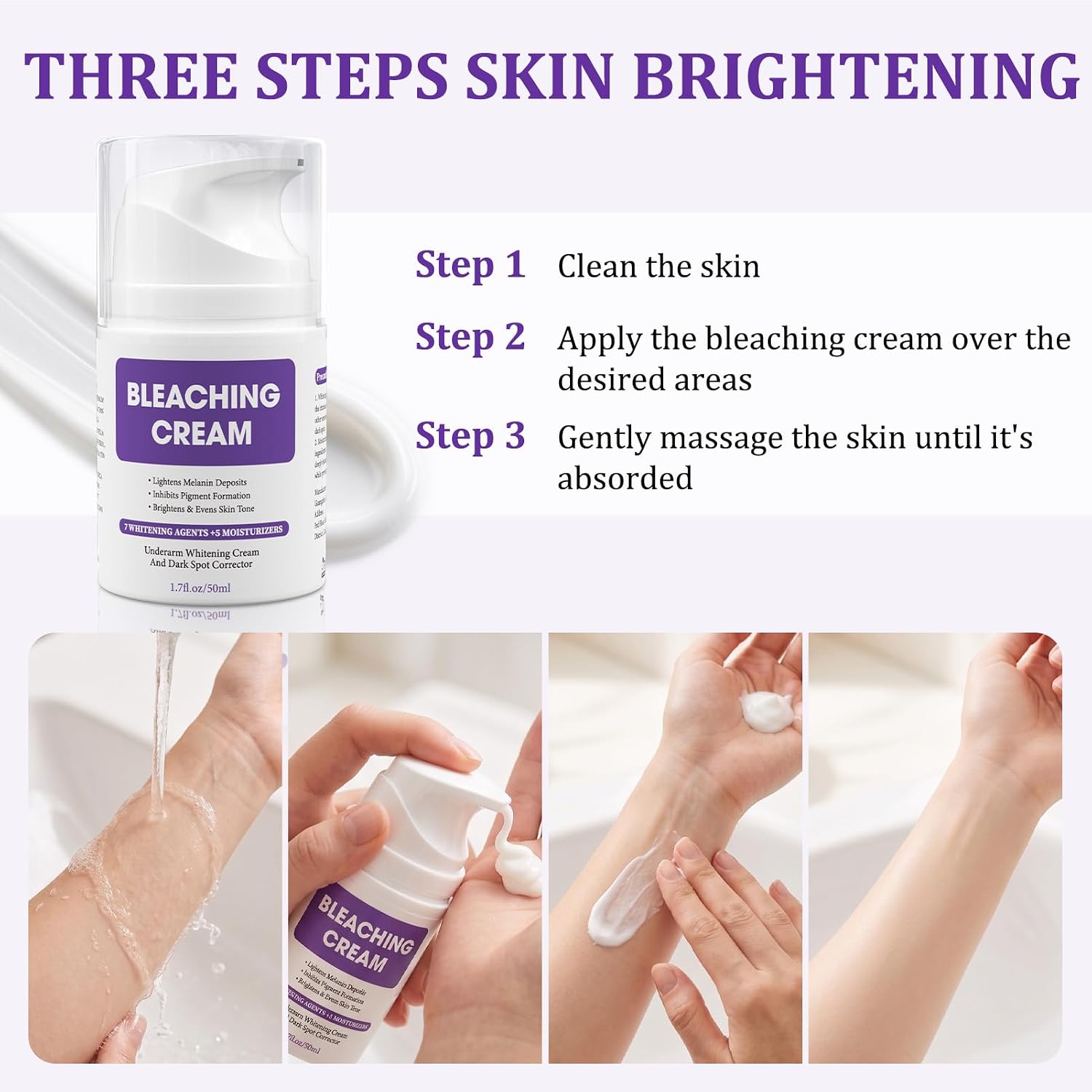 Skin Bleaching Cream, Lightening Cream with Vitamin C for Body, Face and Sensitive Areas, Dark Spot Remover Whitening Cream for Intimate Areas, Underarms, Elbows, Inner Thighs & Bikini Line, 1.7FL OZ - 6