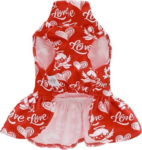 Miniatura 16 de CuteBone - Vestido de terciopelo para perro, cuello alto, falda de cachorro de búfalo rojo, traje de mascota, ropa de gato con lazo para el pelo