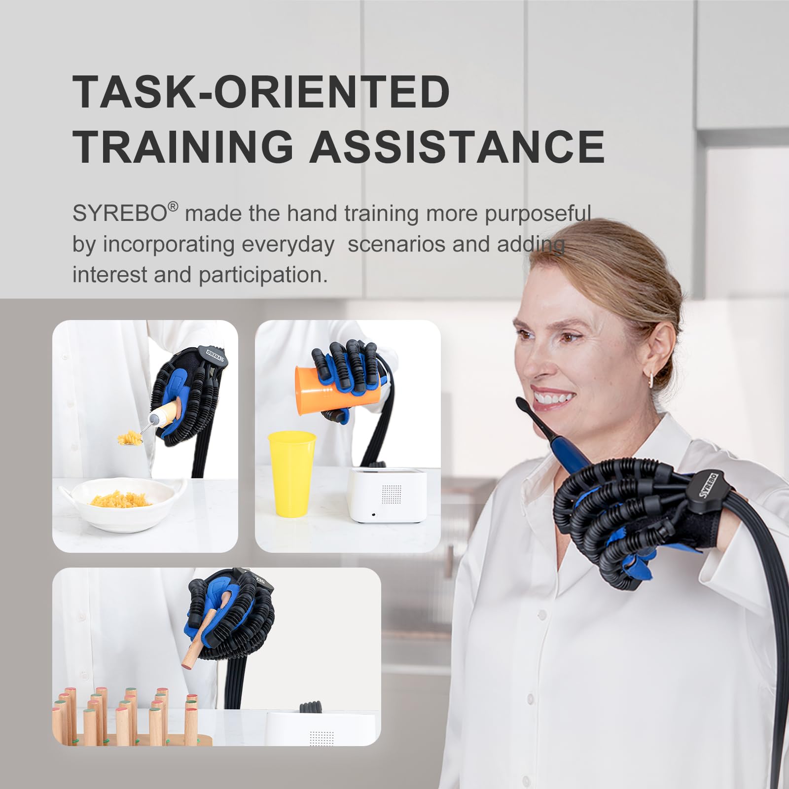 Dernier gant de rééducation de la main robot E12 - 7 modes d'entraînement, mode jeu actif, diffusion vocale, 9 niveaux de force réglables pour thérapie de la main (main droite, M)