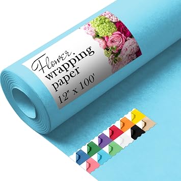 Paclord Flower Wrapping Paper, 12" x 1200" 100 ft, 45 lbs Thickness | Light Blue Colored Paper Wrapping Paper for Flowers, Floristic Shops, Flower Decorations