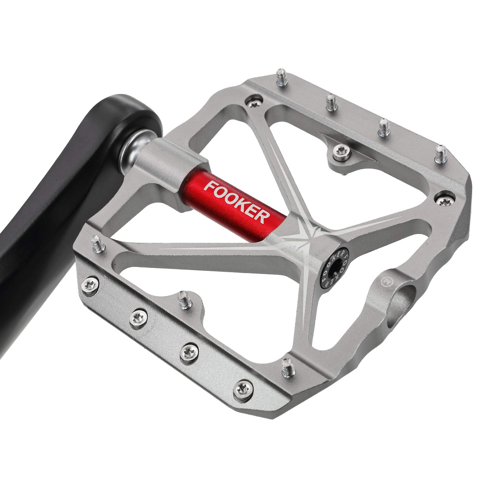 FOOKER Mountain Bike Pedals Non-Slip Bike Pedals Platform Bicycle Flat Alloy Pedals 9/16 Needle Roller Bearing