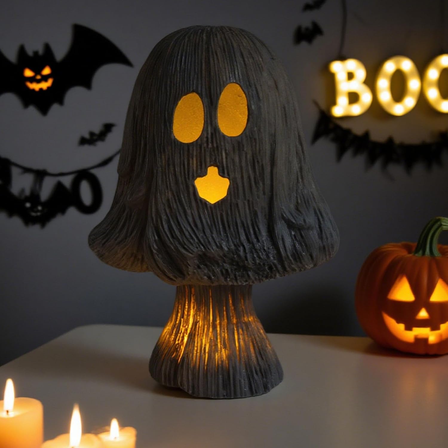 Light Up Ghosty Halloween Decorations LED Ghostly Mushroom Lamp & Figurines For Indoor Tabletop Party Decor Light Up Ghosty Halloween Decors