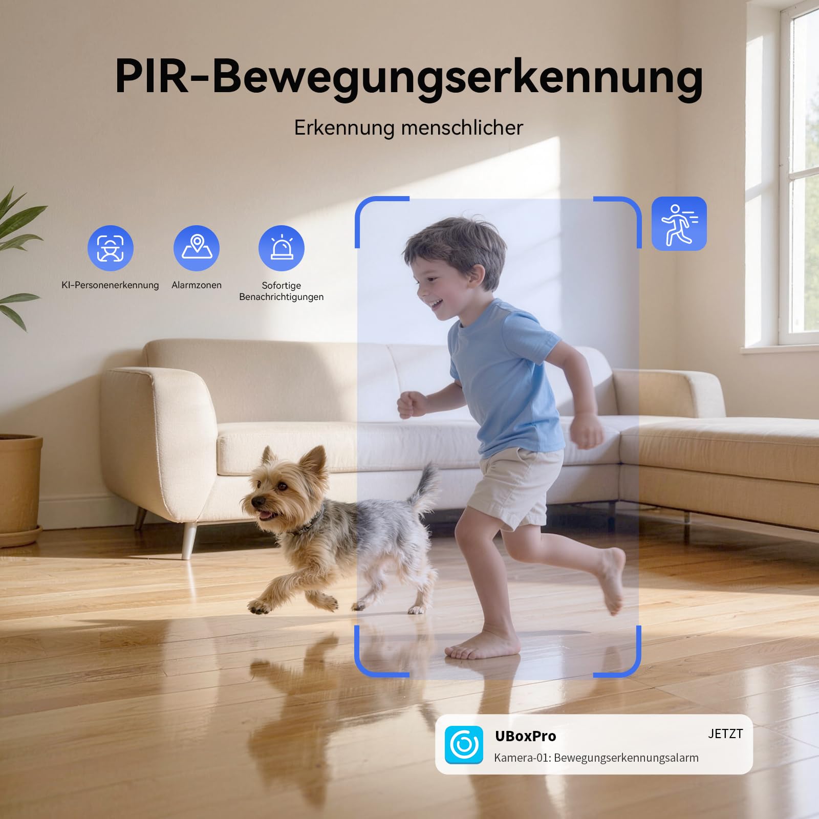 2K WLAN Überwachungskamera Innen 7800mAh Akku, Indoor Kamera Kabellos | 360° PTZ, Aufladbar IP Innenkamera, für Baby, Haustiere, Farb-Nachtsicht, PIR Personenerkennung, 2 Wege Audio, 2.4GHz
