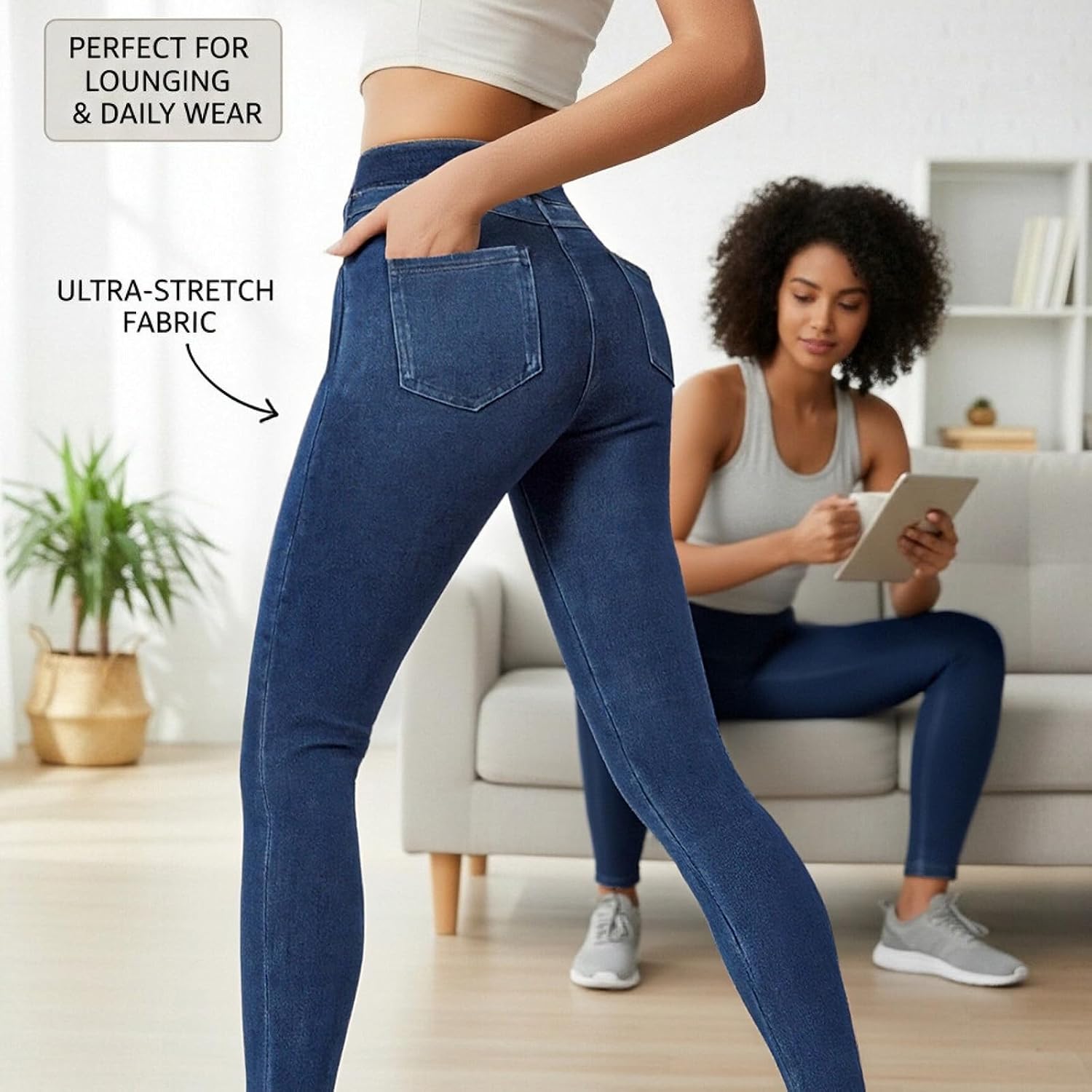 Women's High Waisted Denim Jeggings, Tummy Control Skinny Jeans Pants,Stretchy Pull-On Skinny Fit Leggings