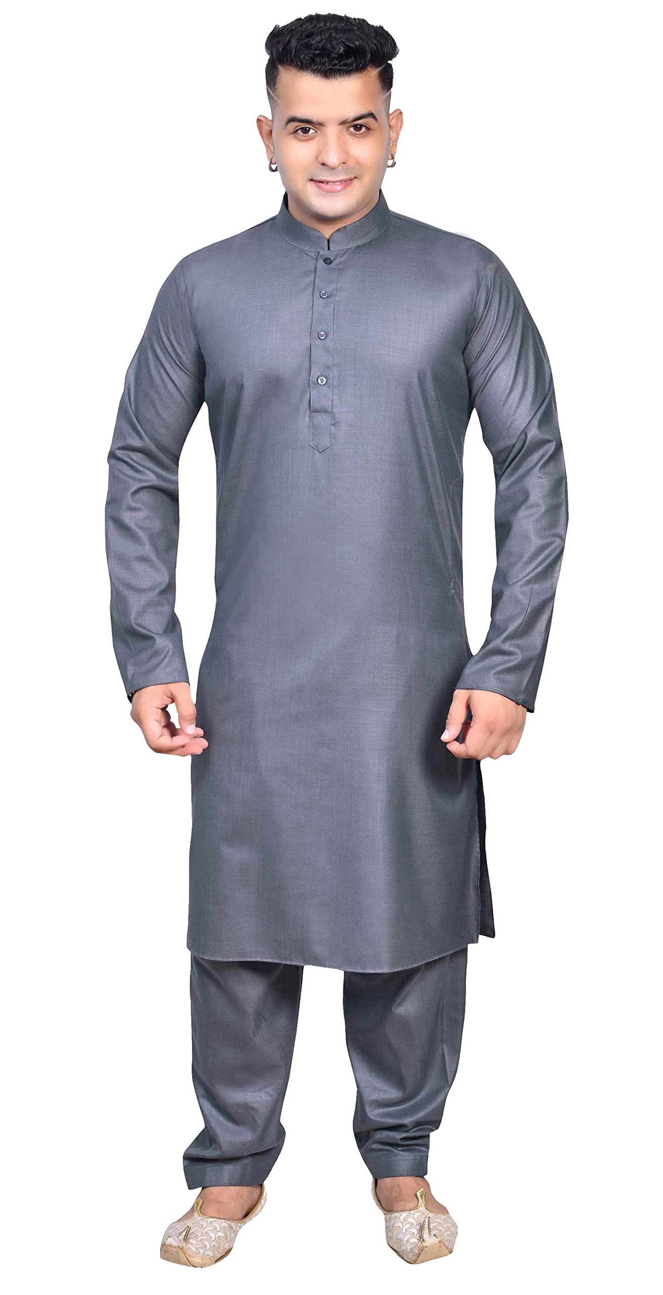 Desi Sarees Men's Midnight Blue Indian Festival Cotton Kurta Shalwar Kameez Sherwani 1885 (52)
