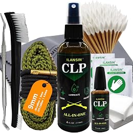 ILANSIN Bore Cleaner CLP Oil Needle+Spray,Gun Cleaning Kit for 12Ga / 5.56 / 9mm Gun Cleaning Snake,Gun Cleaning Supplies with Gun Cleaning Patches,6'' Gun Cleaning Swabs,Gun Brushes,Picks,Jag,Tip