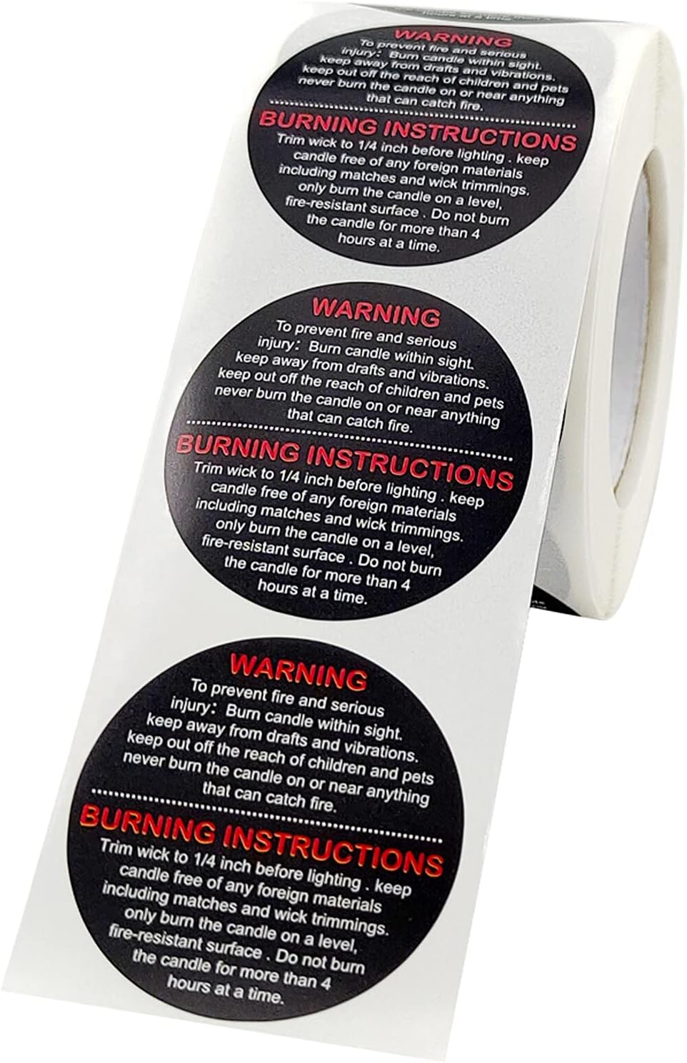 PMCDS2G Candle Warning Labels 1.5" Black Paper Candle Jar Container Stickers 500 Pieces Per Roll Waterproof Candle Safety Labels Sticker Decal for Candle Jars,Tins and Votives
