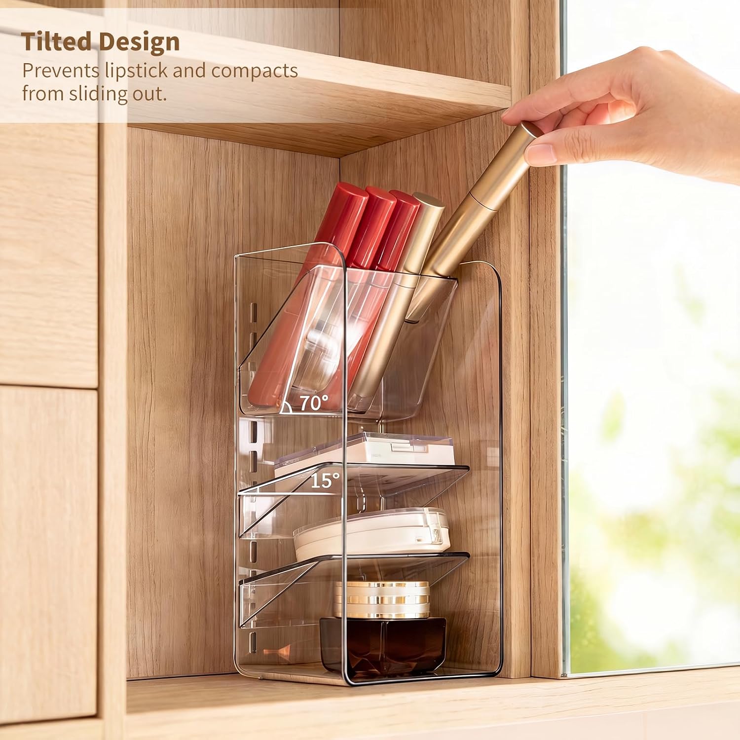 PAVSTINE 3-Pack Medicine Cabinet Organizer, Clear Open Storage Compartment with Adjustable Dividers, for Lip Oil/Lip Pencil/Eye Shadow Palette/Foundation Storage