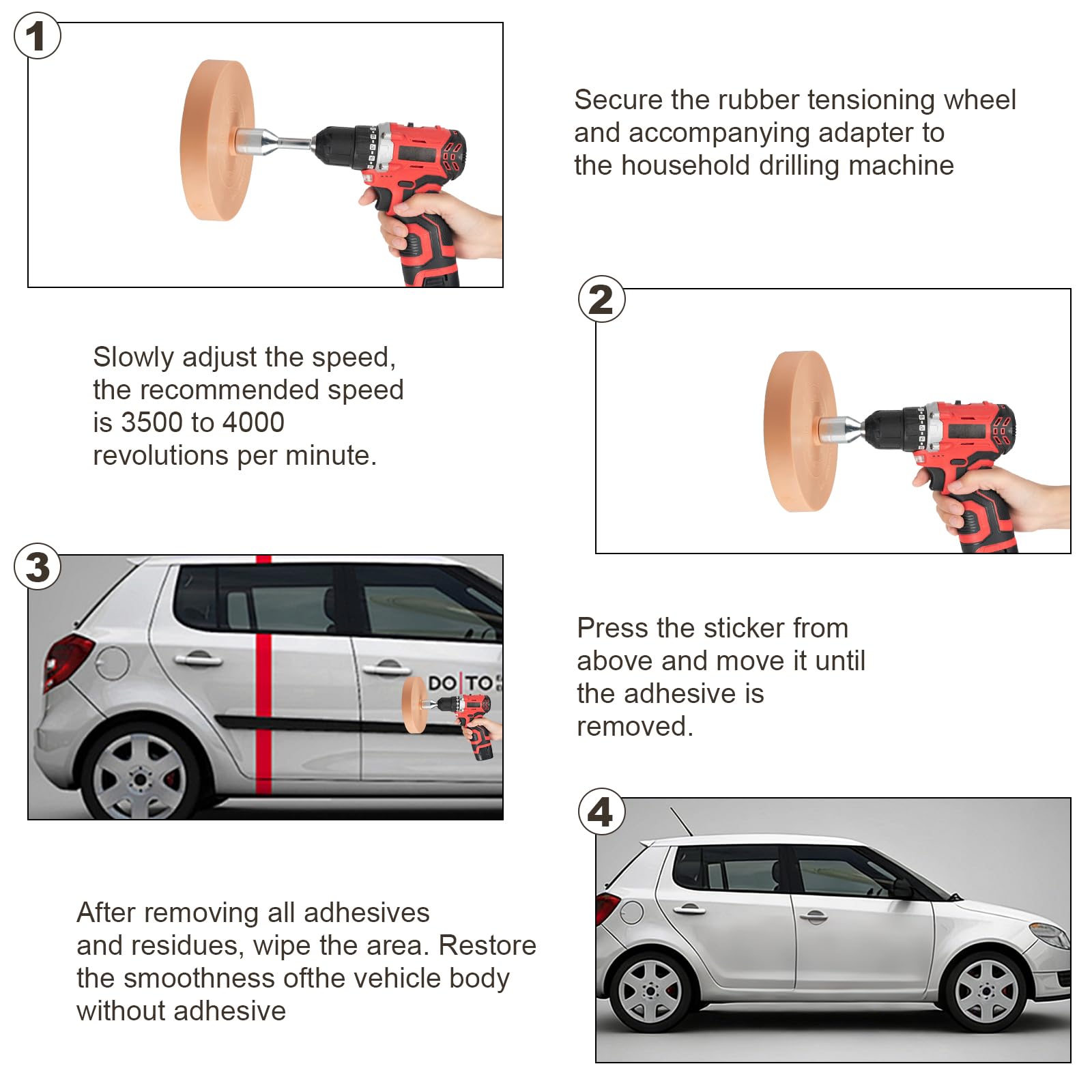 Shuqio Kleberentferner 4er Set Folienradierer mit 15 Ersatzklingen Adapter für Akku-Schrauber und Geradschleifer zur Sanften Reinigung von Auto und Motorrad - 3