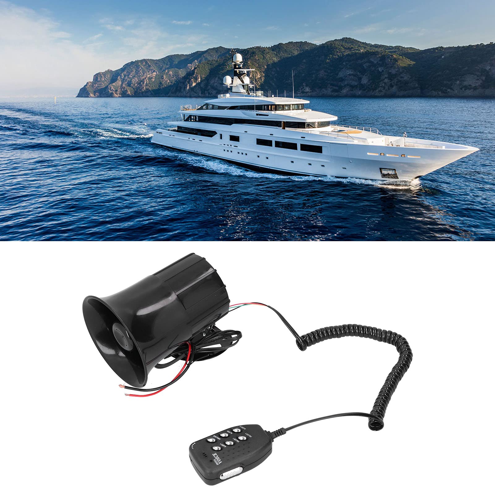 Megafono per Auto, 12V 500W 120db Corno Modificato 6 Suoni di Avvertimento Suono di Avvertimento Tweeter Altoparlante Adatto per Camion Antincendio per Auto