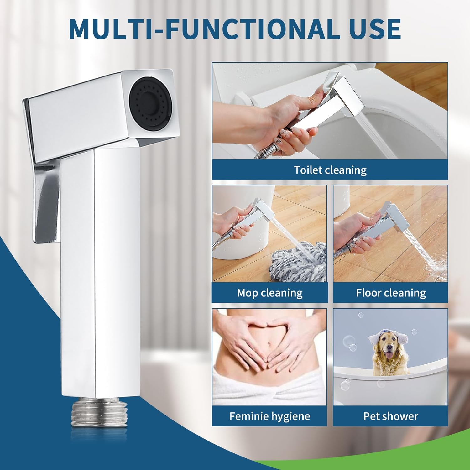 Handheld Bidet Sprayer for Toilet, Toilet Concealed Hot and Cold Bidet Spray Set, Cloth Diaper Sprayer Set,Handheld Bidet Attachment for Feminine,Brass Handheld Warm Water Sprayer,Polished Chrome