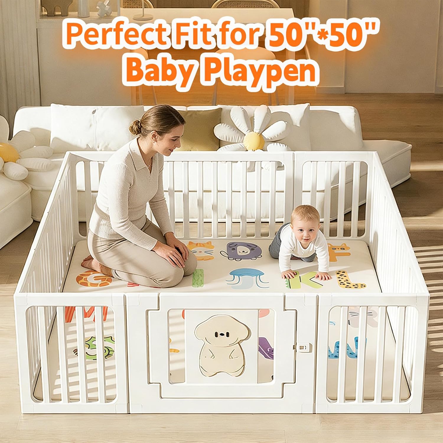 1.3" Thick Baby Play Mat for Floor，50x50 PU Leather Playpen Mat for Toddlers Infant Kids,Ultra Soft Support Cushioned & Waterproof Playmat for Baby,Non-Slip Backing Safe for Crawling/Alphabet Pattern