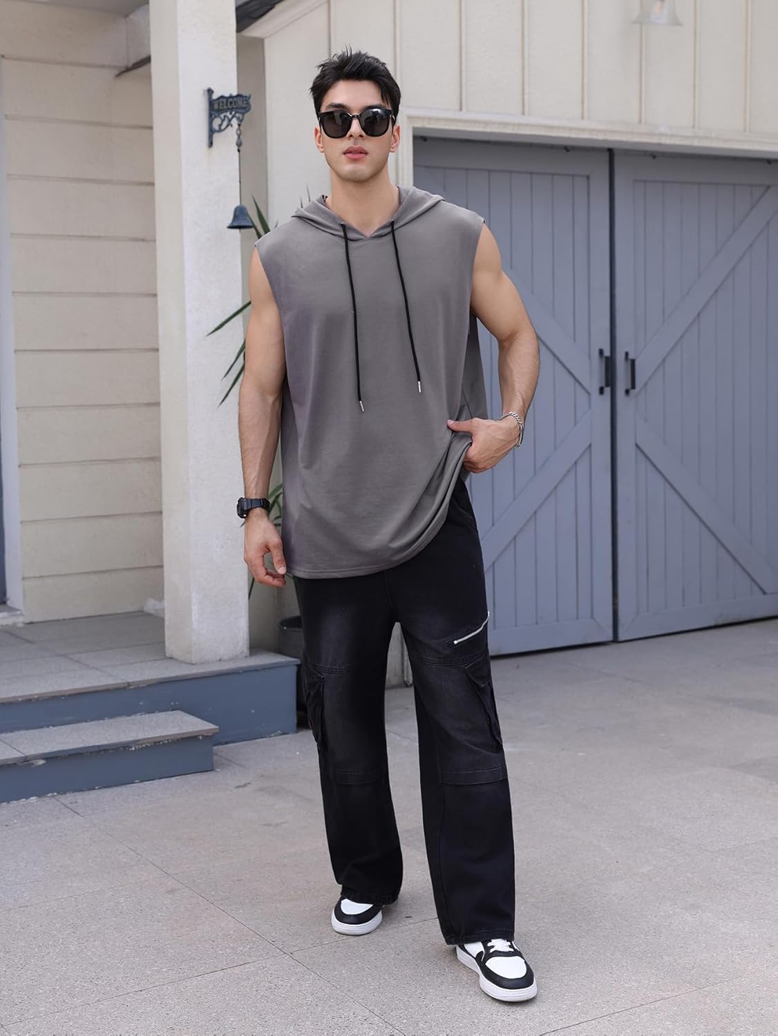 SOLY HUX Men's Plus Size Sleeveless Hoodies Workout Gym Hooded Tank Tops Muscle Shirts Bodybuilding Cut Off T Shirt - Image 6