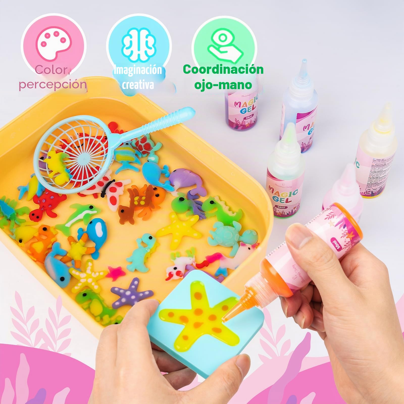 Eleanore's Diary Aqua Gelz Creative Set, Magic Water Elf, Aquagelz 3D Creative Set de Geles Mágicos Océano, Kits de dibujo para Niños con 12 Botellas de Gel de Color y 12 Formas, Juego Dibujo Niños