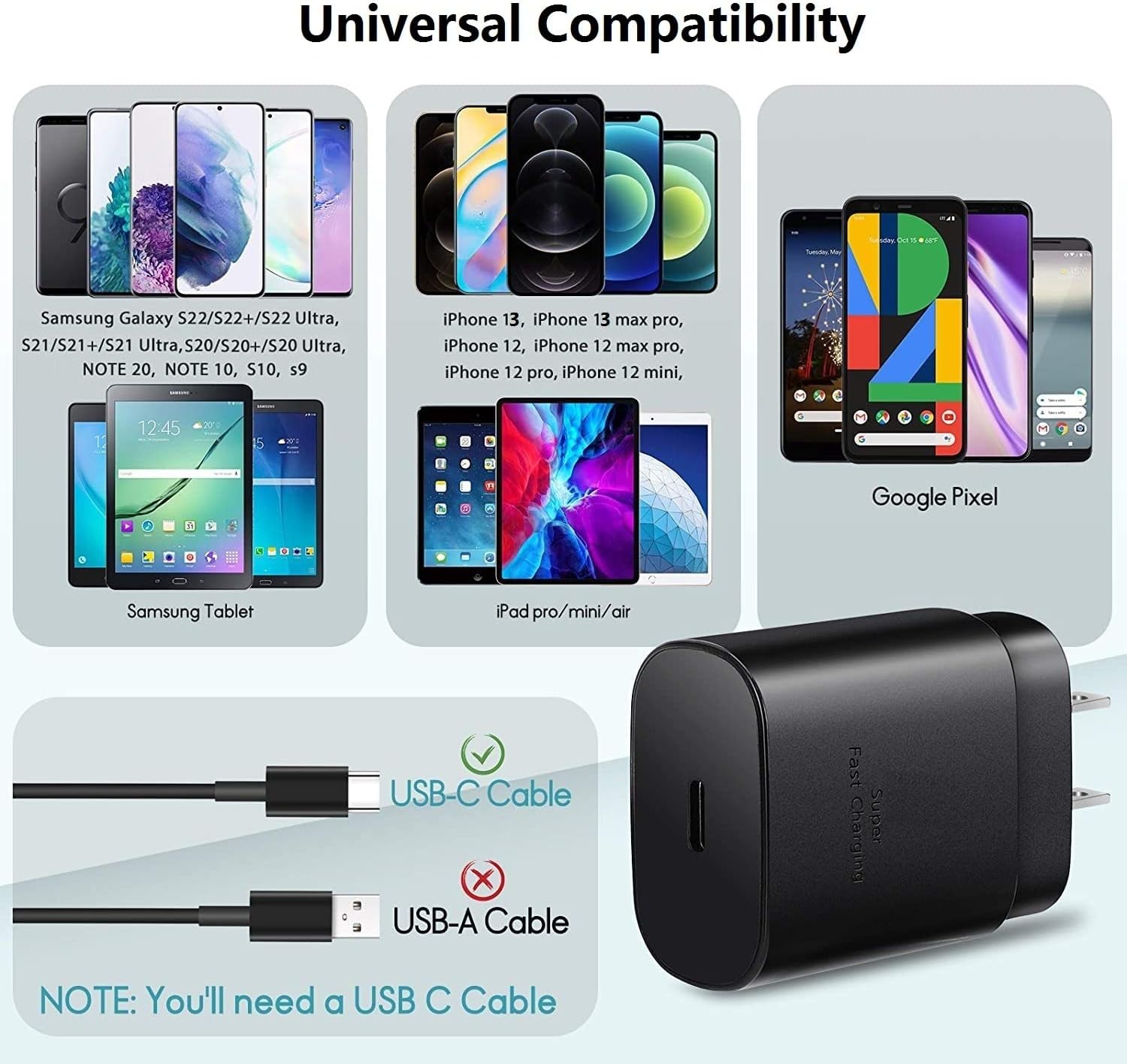 Super Fast Charger Type C, 2 Pack 25W USB C Wall Charger Fast Charging Block with 10FT Long Type C to C Cable for Samsung Galaxy S23/S23+/S23 Ultra/S22/S22+/S22 Ultra/S21 Ultra/S20/Note 20/10/Z Fold 3