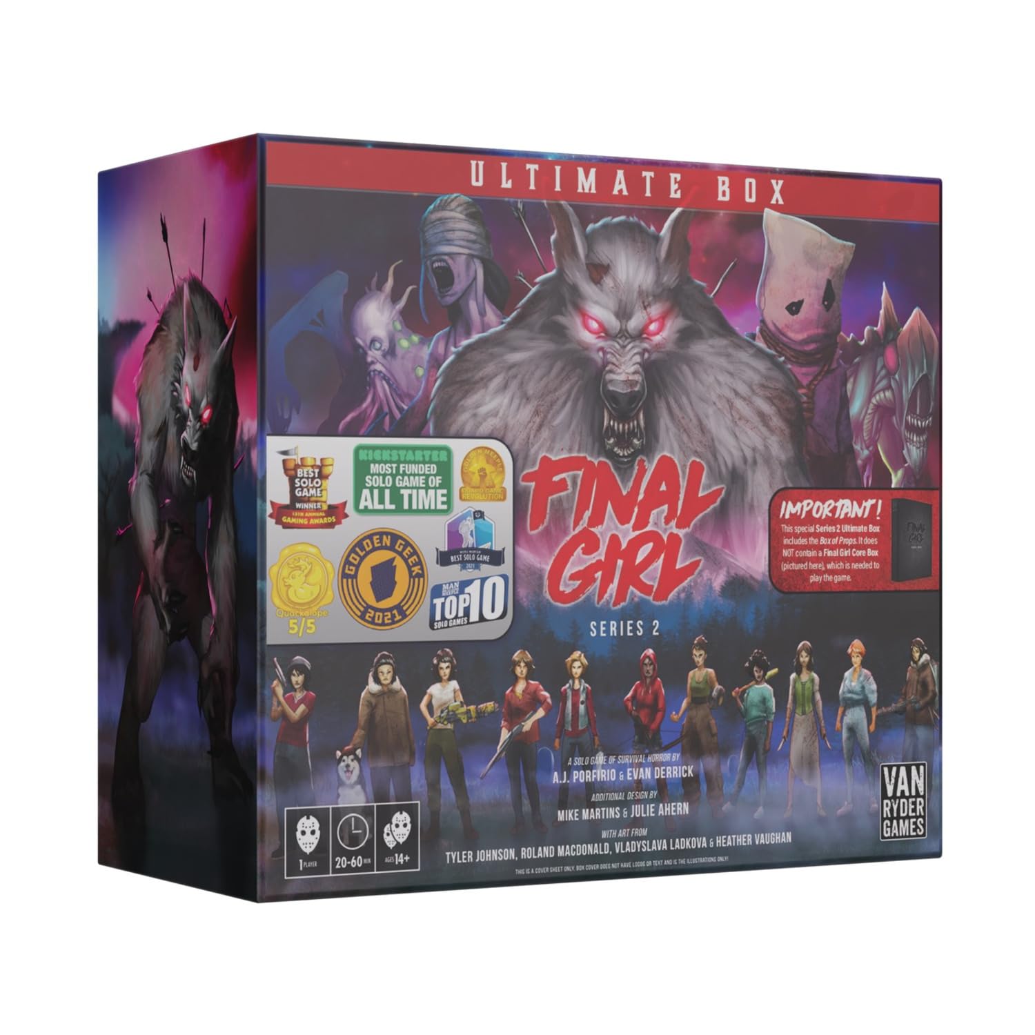 Final Girl Series 2 : Ultimate Box - Jeu de société d'horreur Solo - 20-45 minutes de temps de jeu - Boîte à accessoires incluse, 5 films, miniatures et contenu supplémentaire - Adolescents et Adultes